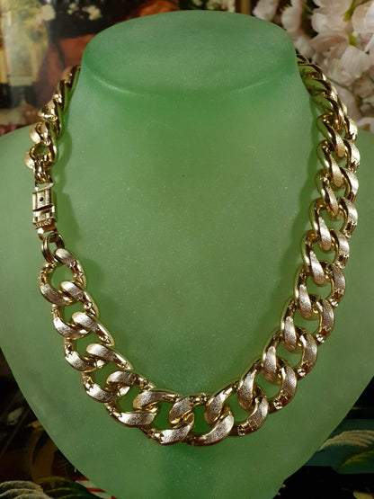 Vintage Curb Link Chain Necklace 16" Gold Tone Choker 1980s