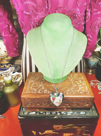 Vintage Heart Pendant Necklace Butterfly Rhinestone Floral Y2K