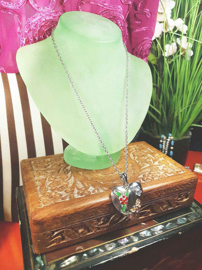 Vintage Heart Pendant Necklace Butterfly Rhinestone Floral Y2K