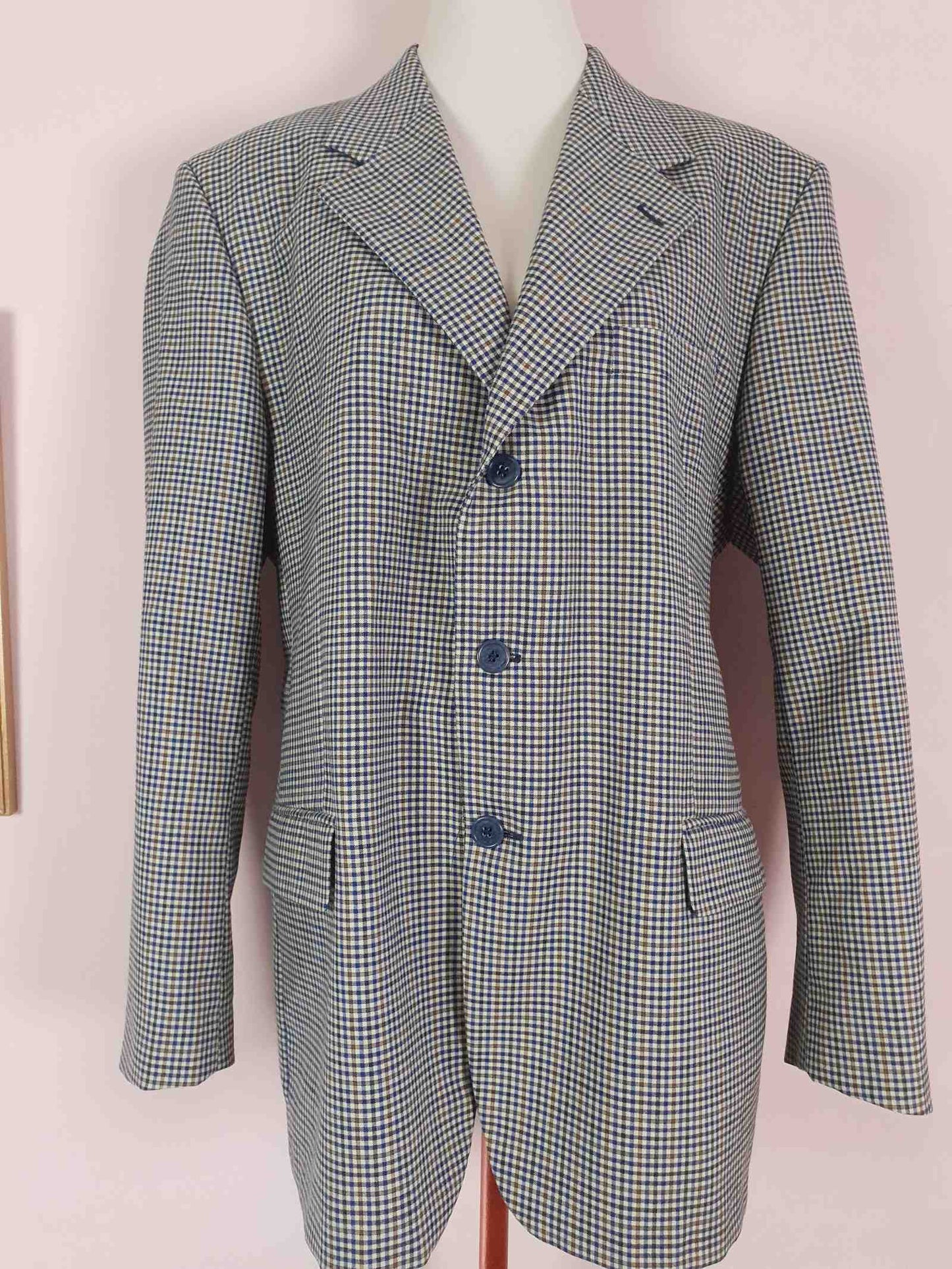 Vintage 90s Wool Check Jacket Italian Blazer Oversize