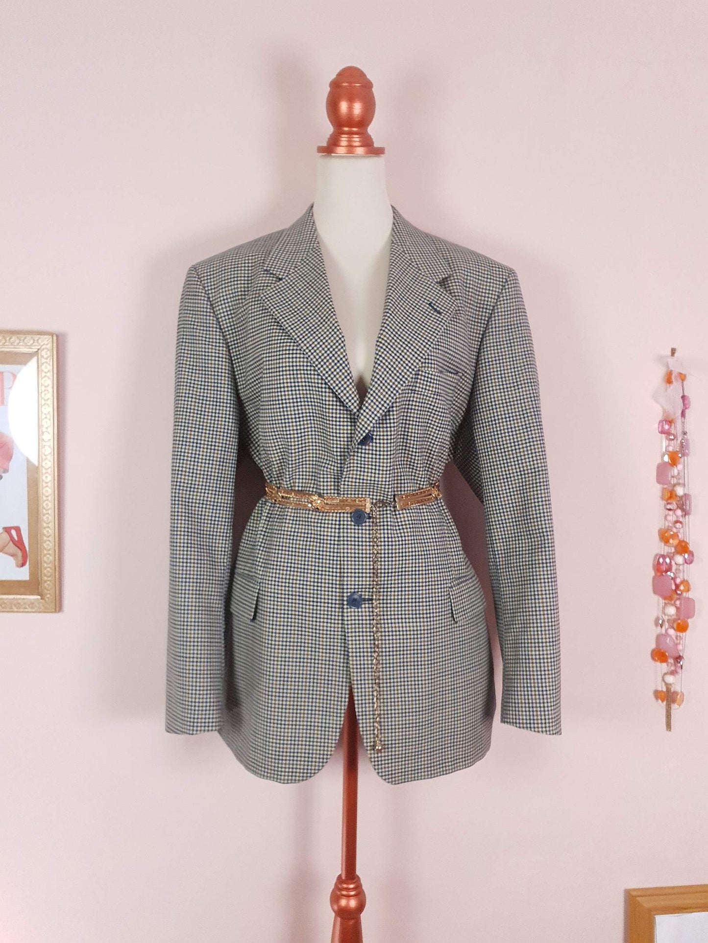 Vintage 90s Wool Check Jacket Italian Blazer Oversize