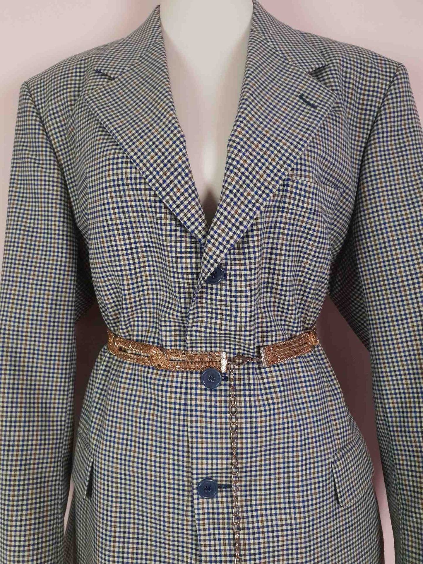 Vintage 90s Wool Check Jacket Italian Blazer Oversize