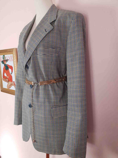 Vintage 90s Wool Check Jacket Italian Blazer Oversize