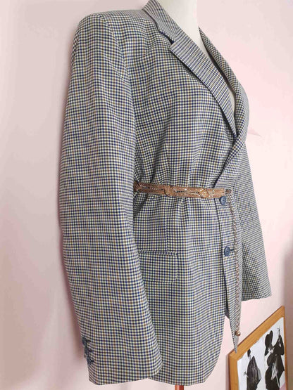 Vintage 90s Wool Check Jacket Italian Blazer Oversize