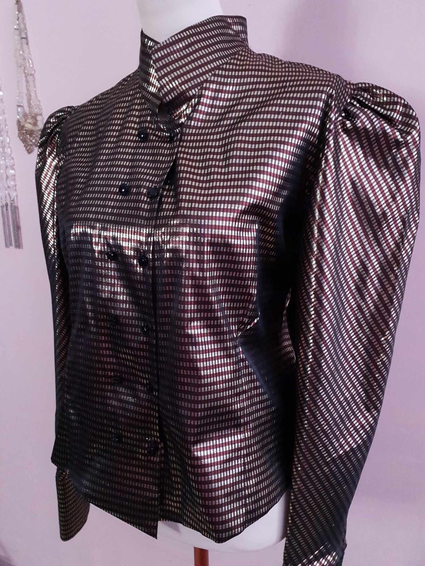 English Classics - Vintage 1980s Jaeger Bronze Metallic Check Oversize Party Top