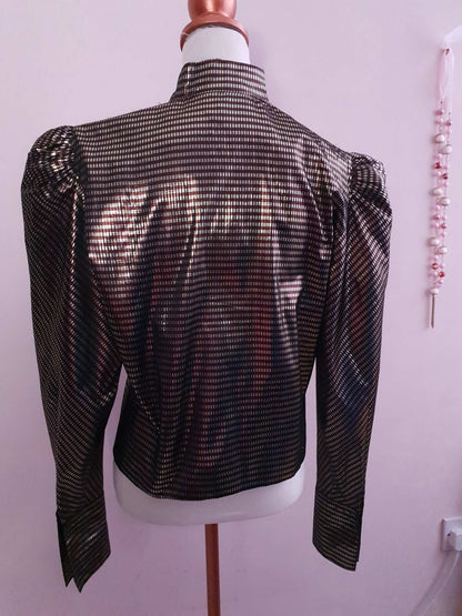 English Classics - Vintage 1980s Jaeger Bronze Metallic Check Oversize Party Top