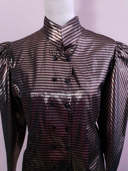 English Classics - Vintage 1980s Jaeger Bronze Metallic Check Oversize Party Top