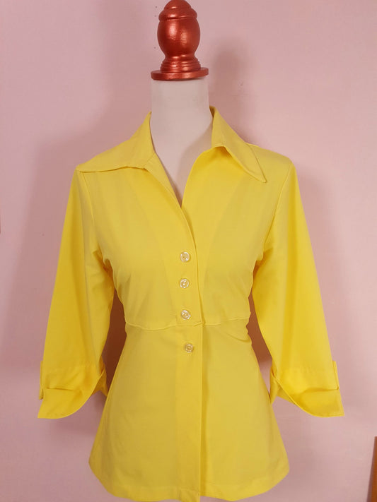 Vintage 90s Joseph Ribkoff Yellow Top Shirt Blouse - Size 12