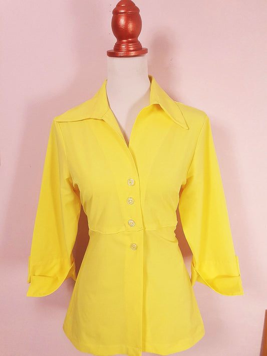 Joseph Ribkoff Yellow Top Shirt Blouse - Size 12 Ladies - Vintage 90s