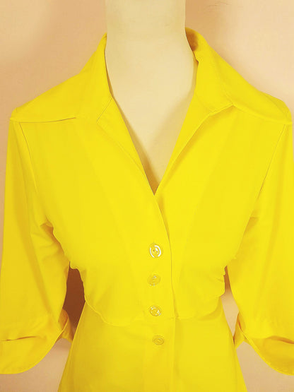 Joseph Ribkoff Yellow Top Shirt Blouse - Size 12 Ladies - Vintage 90s