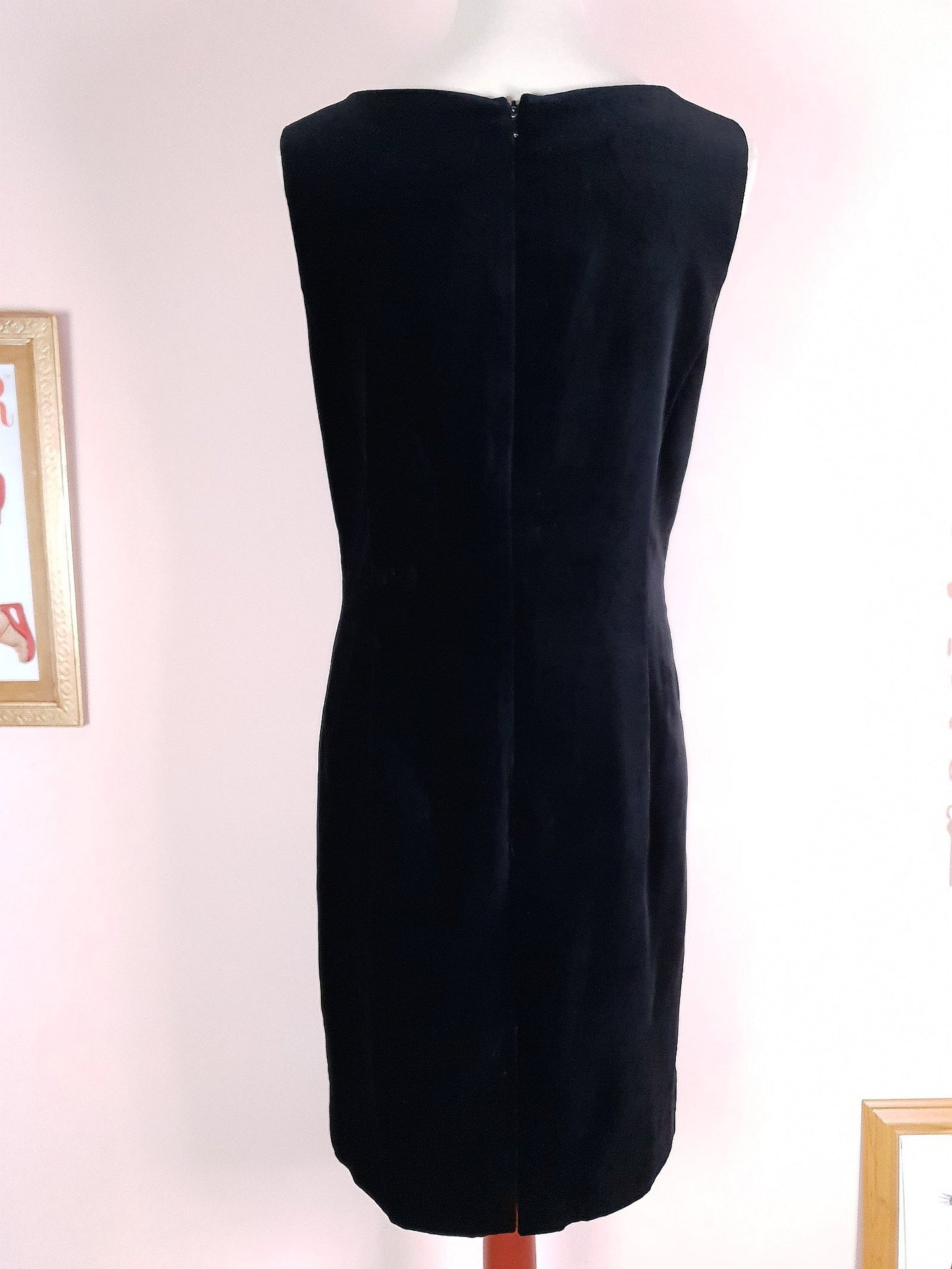 Vintage Laura Ashley Black Velvet Embroidered Dress - Size 12/14 LBD