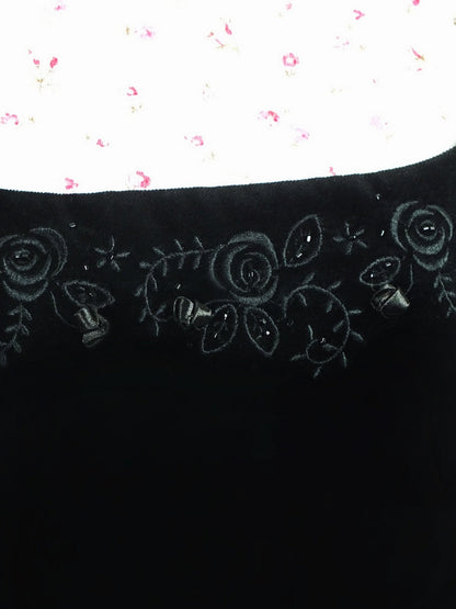 Vintage Laura Ashley Black Velvet Embroidered Dress - Size 12/14 LBD