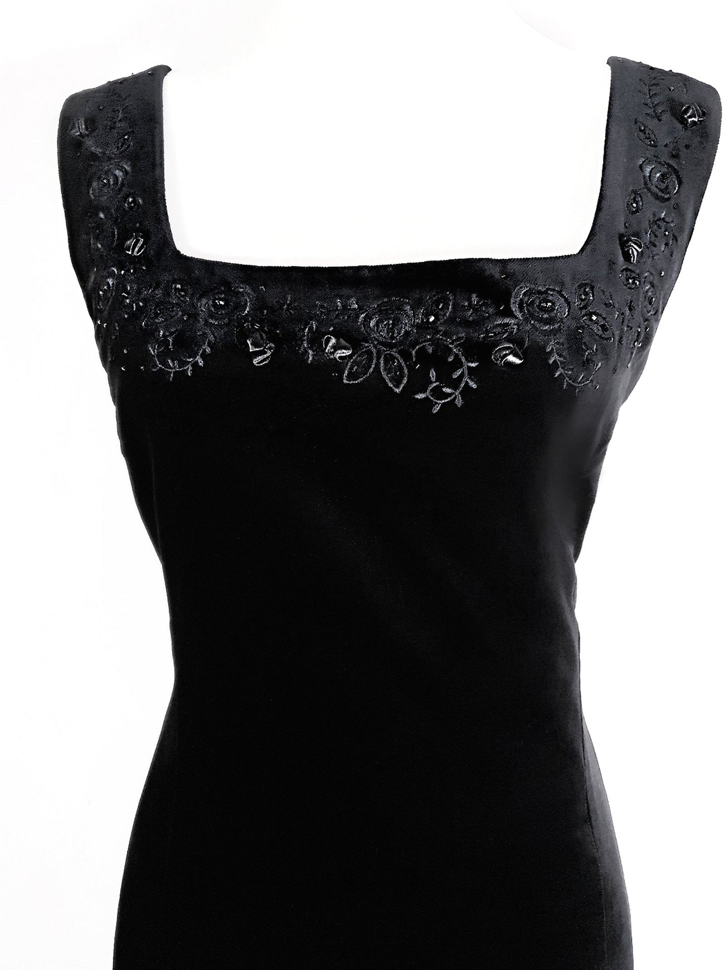 Vintage Laura Ashley Black Velvet Embroidered Dress - Size 12/14 LBD