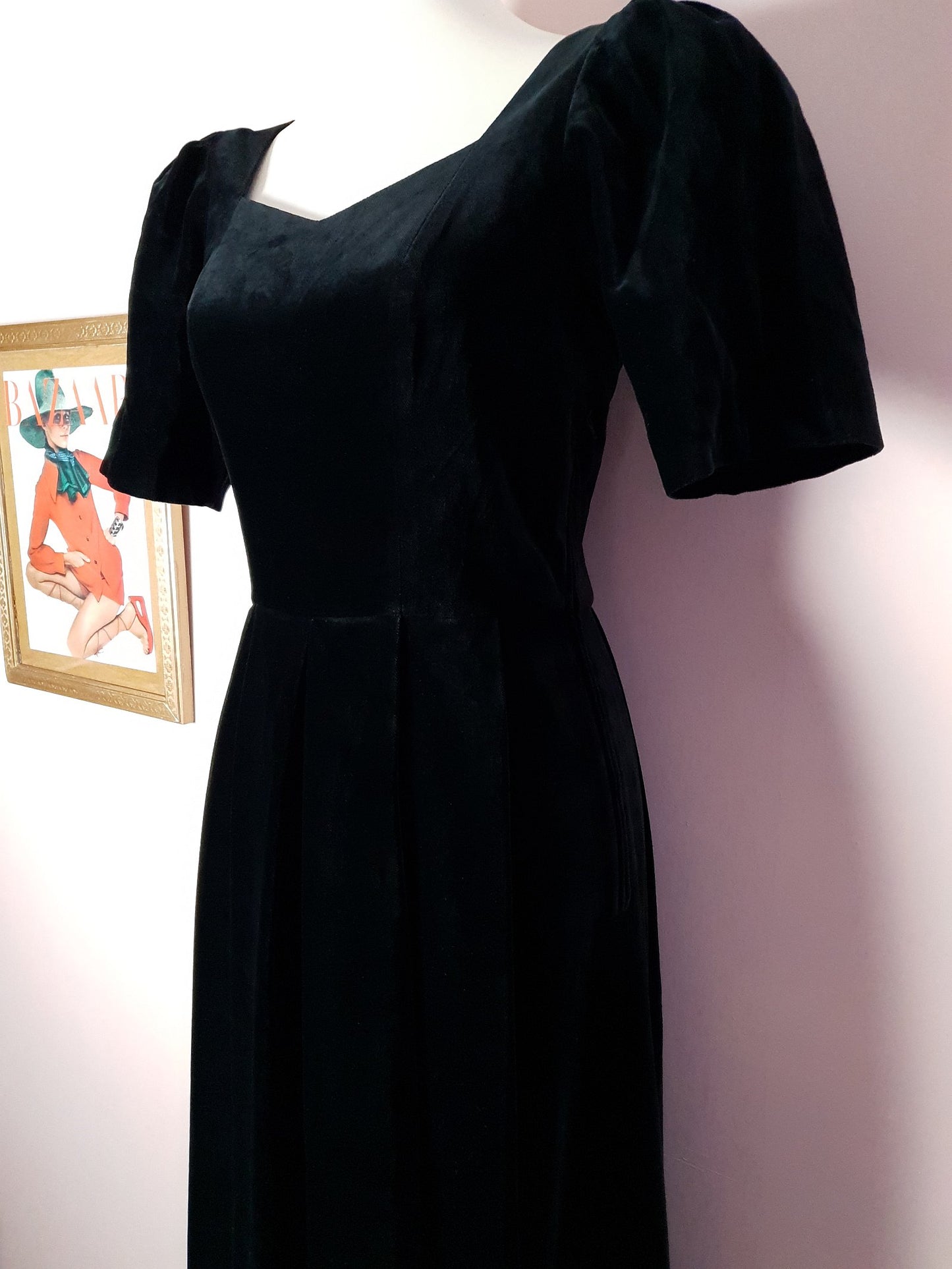 English Classics - Laura Ashley Vintage 1980s Black Velvet Dress - Size 10