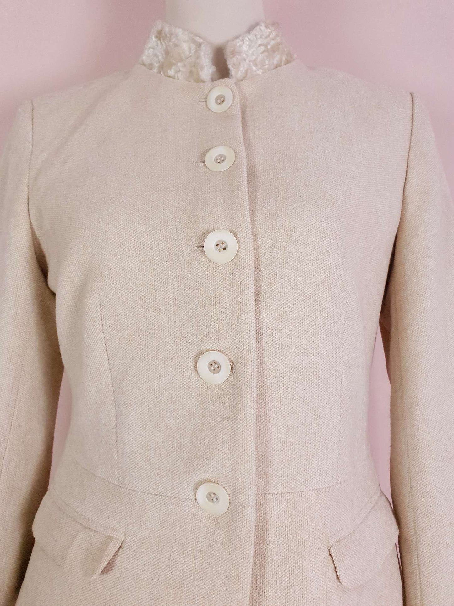 Vintage Laura Ashley Cream Suit Skirt Jacket 1990s Size 10