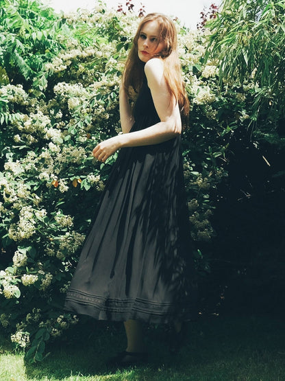 English Classics - Vintage Laura Ashley Black Silk Dress