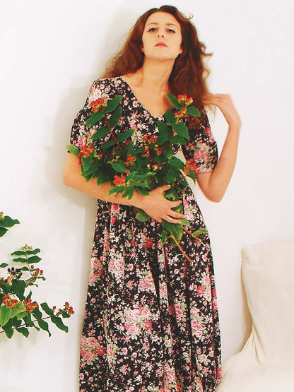 English Classics - 1980s Vintage Laura Ashley Floral Dress - Size 12