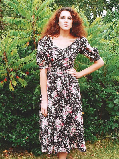 English Classics - 1980s Vintage Laura Ashley Floral Dress - Size 12