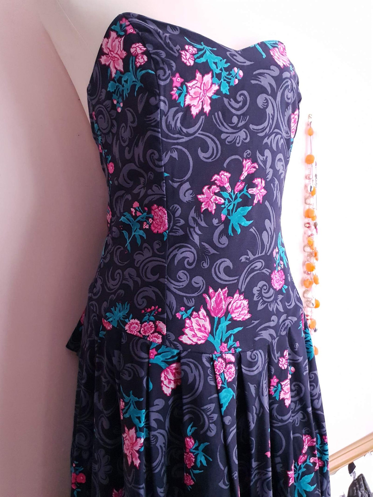 English Classics - Vintage 1980s Laura Ashley Floral Strapless Party Dress - Size 12/14