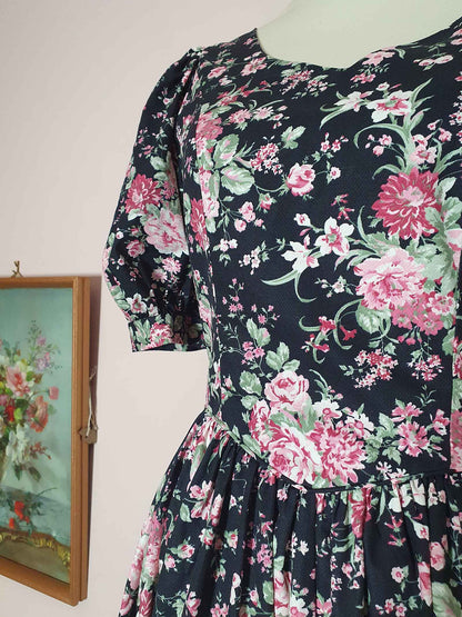 English Classics - 1980s Vintage Laura Ashley Floral Dress - Size 12