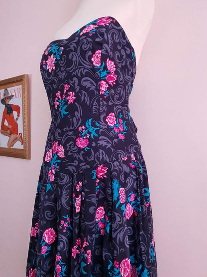 English Classics - Vintage 1980s Laura Ashley Floral Strapless Party Dress - Size 12/14