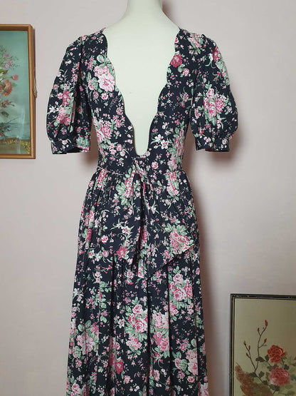 English Classics - 1980s Vintage Laura Ashley Floral Dress - Size 12