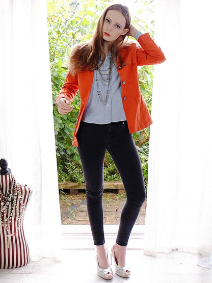 Vintage Laura Ashley Orange Jacket Blazer Silk & Linen - Size 8