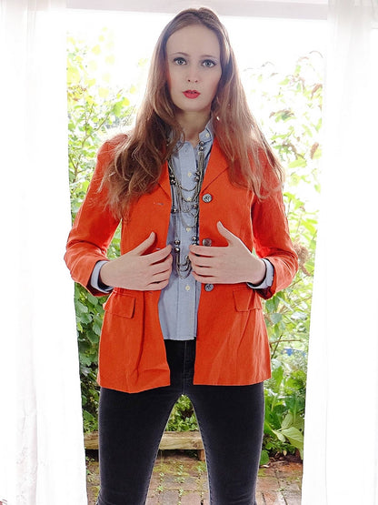 Vintage Laura Ashley Orange Jacket Blazer Silk & Linen - Size 8
