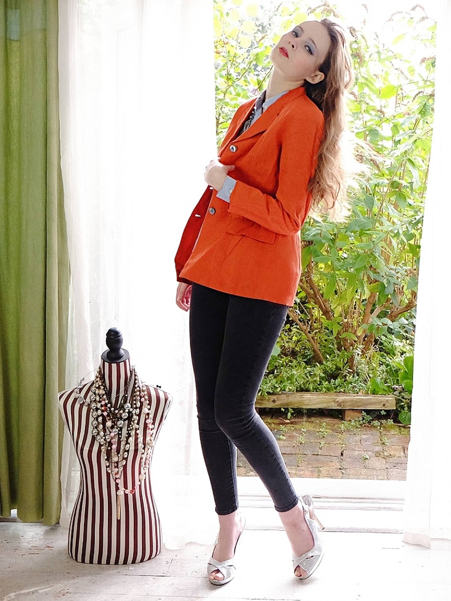 Vintage Laura Ashley Orange Jacket Blazer Silk & Linen - Size 8