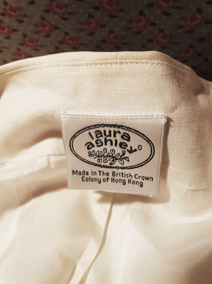 English Classics - Chic 1980s Laura Ashley Cream Linen Jacket - Size 14
