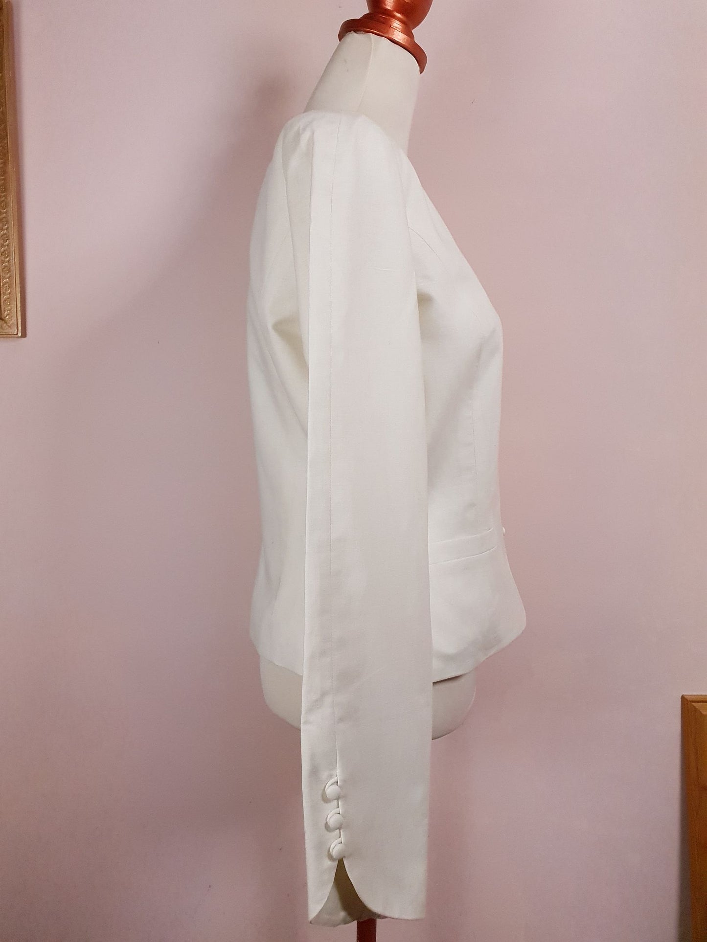 English Classics - Chic 1980s Laura Ashley Cream Linen Jacket - Size 14