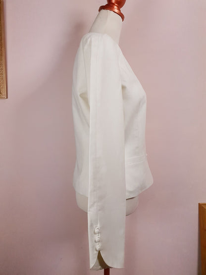 English Classics - Chic 1980s Laura Ashley Cream Linen Jacket - Size 14