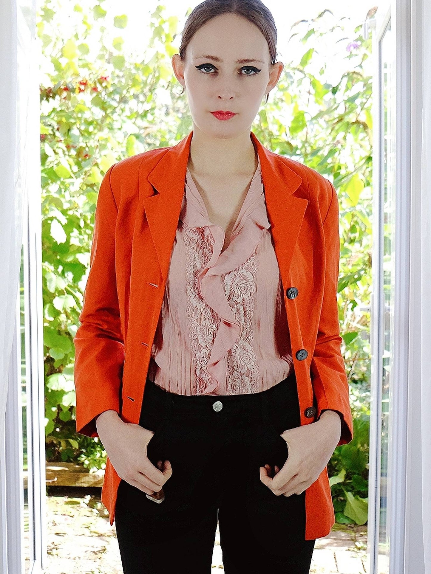 Vintage Laura Ashley Orange Jacket Blazer Silk & Linen - Size 8