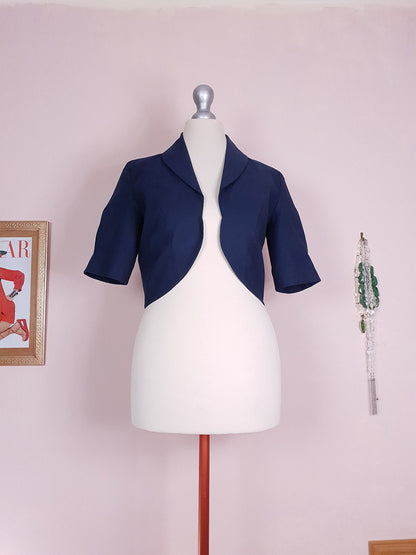 Vintage Laura Ashley Navy Blue Bolero Jacket Cotton 90s Size 10