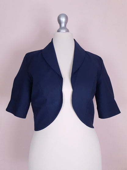 Vintage Laura Ashley Navy Blue Bolero Jacket Cotton 90s Size 10