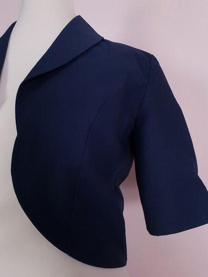 Vintage Laura Ashley Navy Blue Bolero Jacket Cotton 90s Size 10