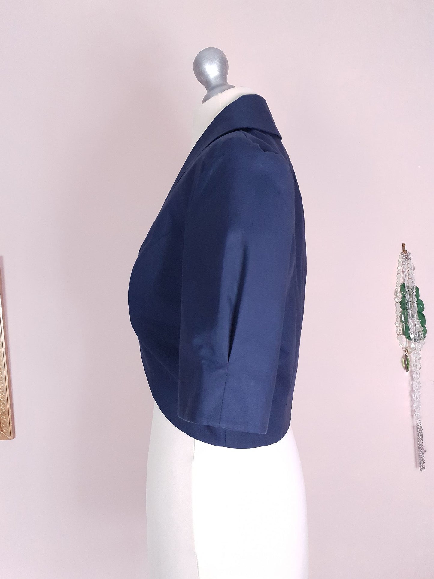 Vintage Laura Ashley Navy Blue Bolero Jacket Cotton 90s Size 10