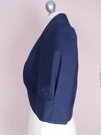 Vintage Laura Ashley Navy Blue Bolero Jacket Cotton 90s Size 10