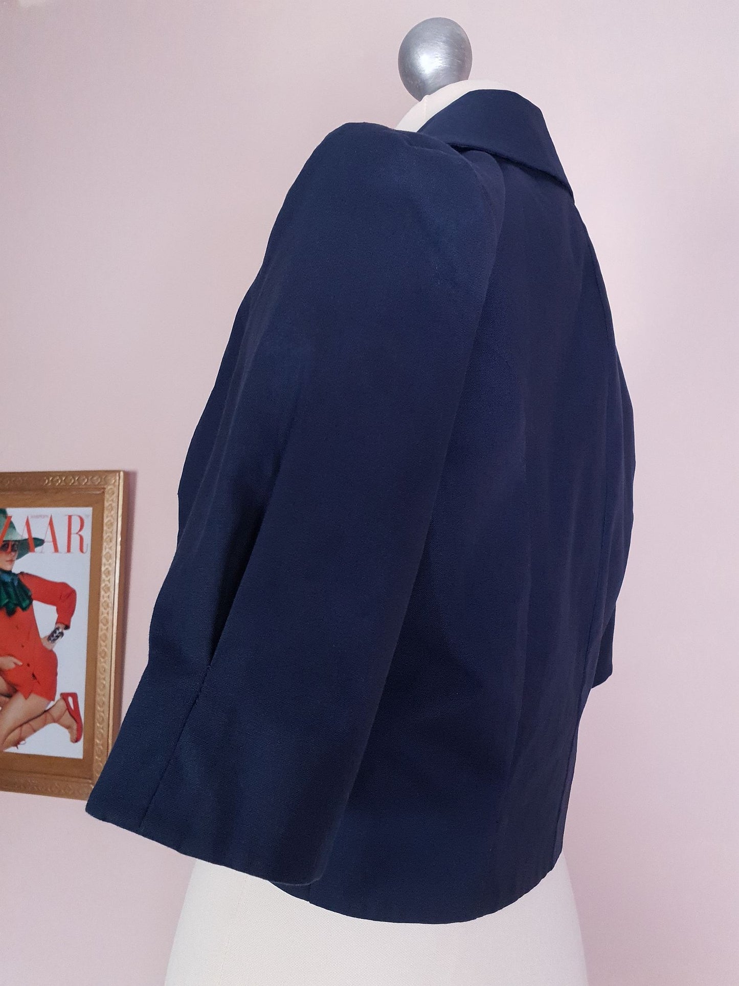 Vintage Laura Ashley Navy Blue Bolero Jacket Cotton 90s Size 10