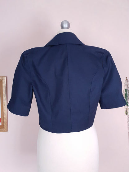 Vintage Laura Ashley Navy Blue Bolero Jacket Cotton 90s Size 10
