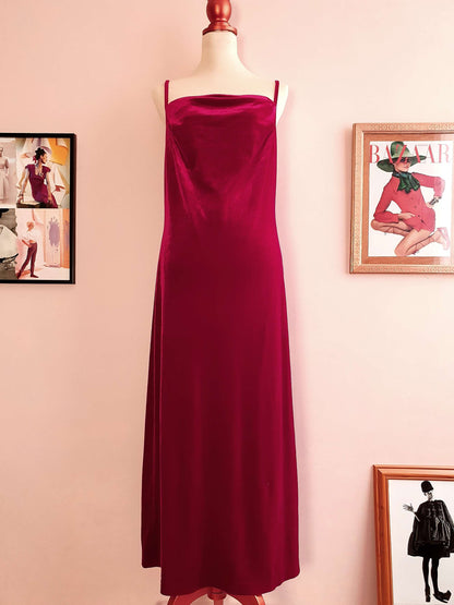 90s Vintage Laura Ashley Red Velvet Evening Dress Gown Party - Size 14