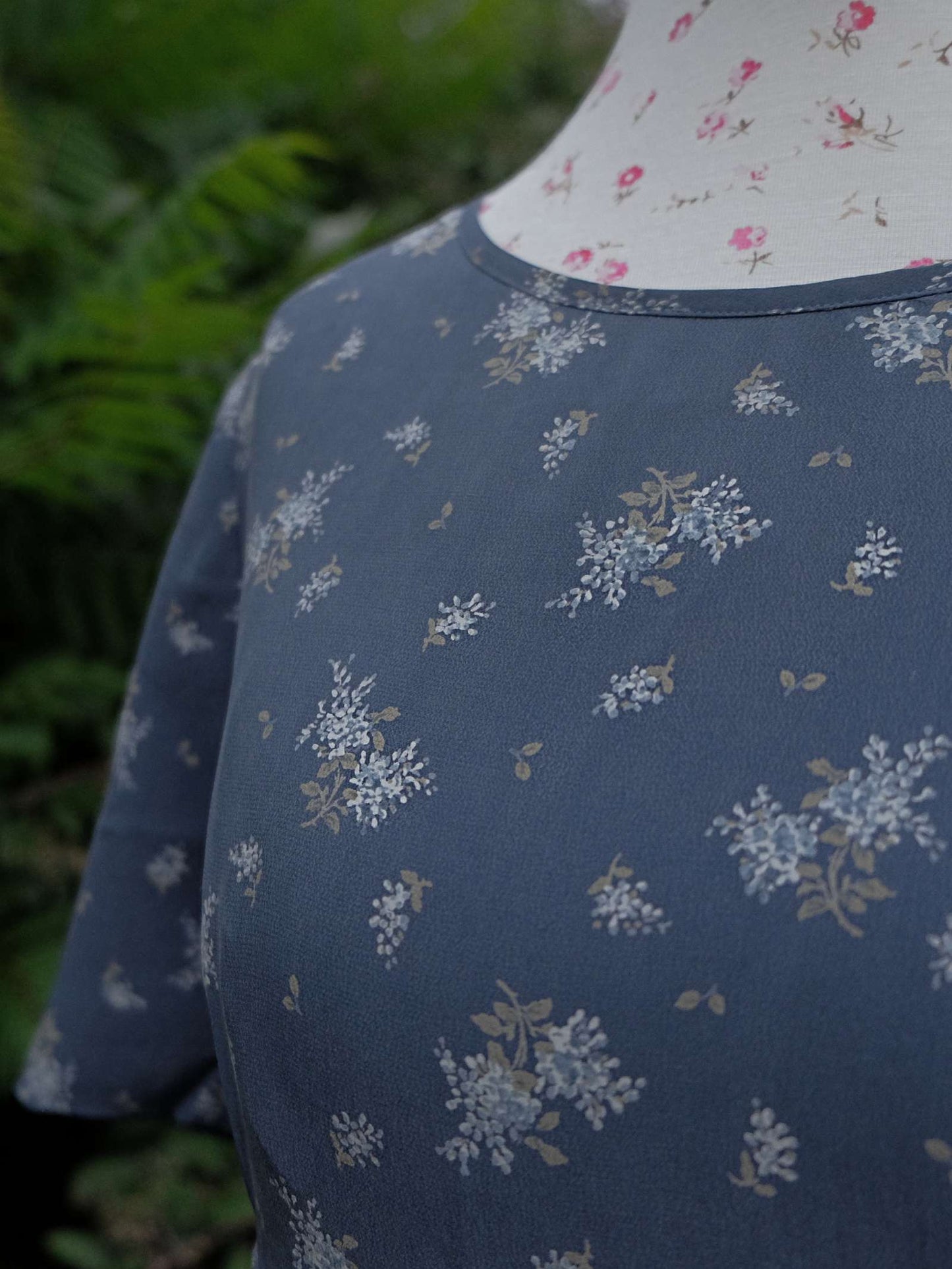 Vintage 90s Laura Ashley Blue Silk Floral Tea Dress - English Classics Size 10
