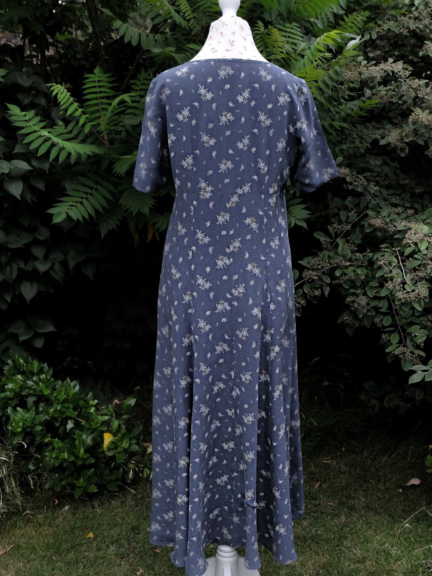 Vintage 90s Laura Ashley Blue Silk Floral Tea Dress - English Classics Size 10