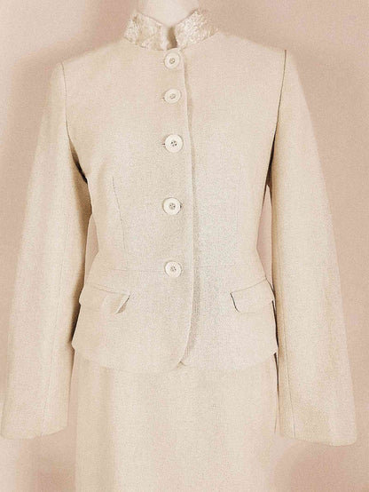 Vintage Laura Ashley Cream Suit Skirt Jacket Set Size 10