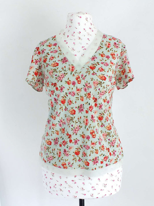 English Classics - Vintage Laura Ashley Floral Rose Silk & Chiffon Top - Size 10