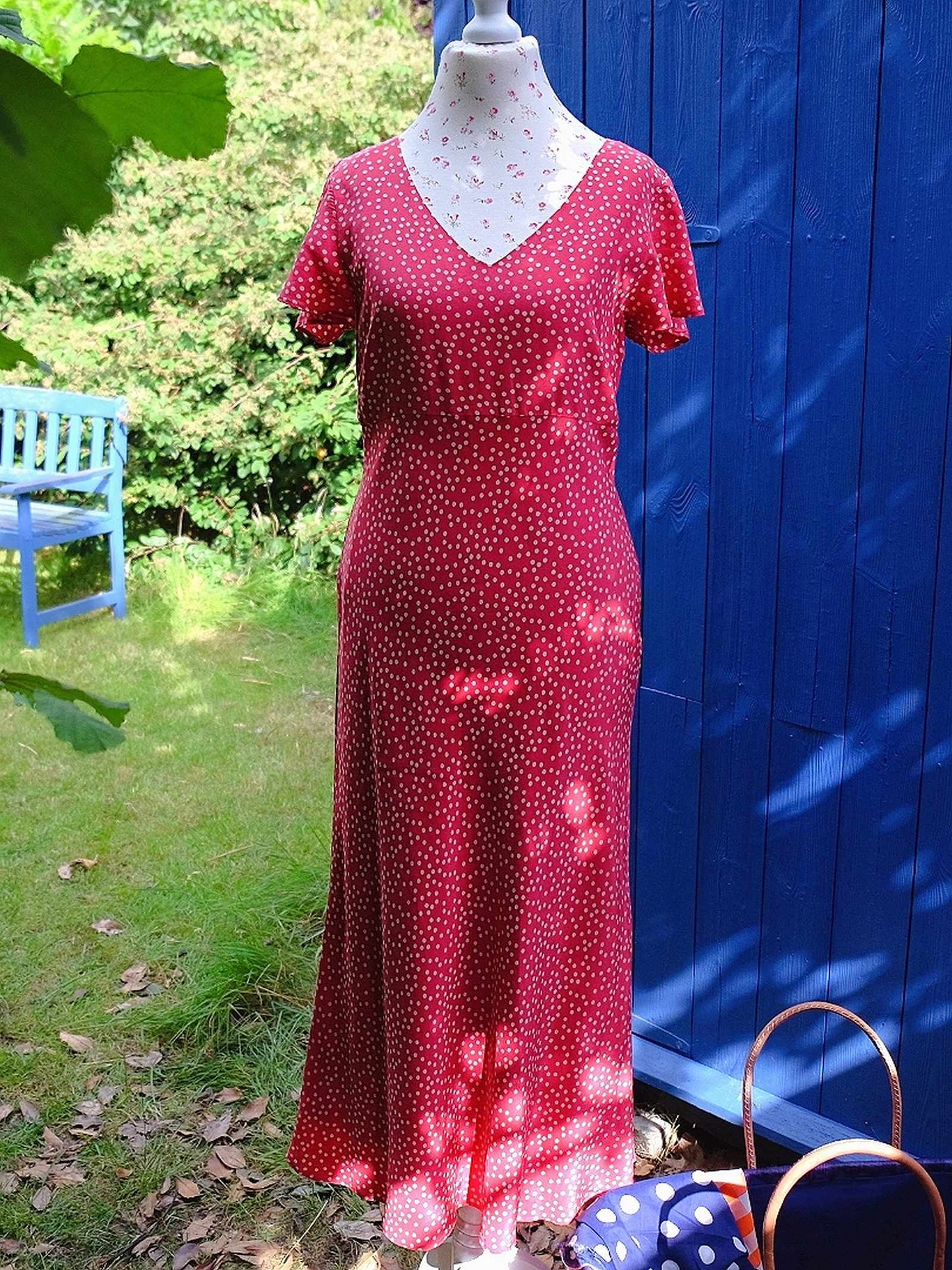 Vintage Laura Ashley Pink Silk Dress Polka Dots Size 12