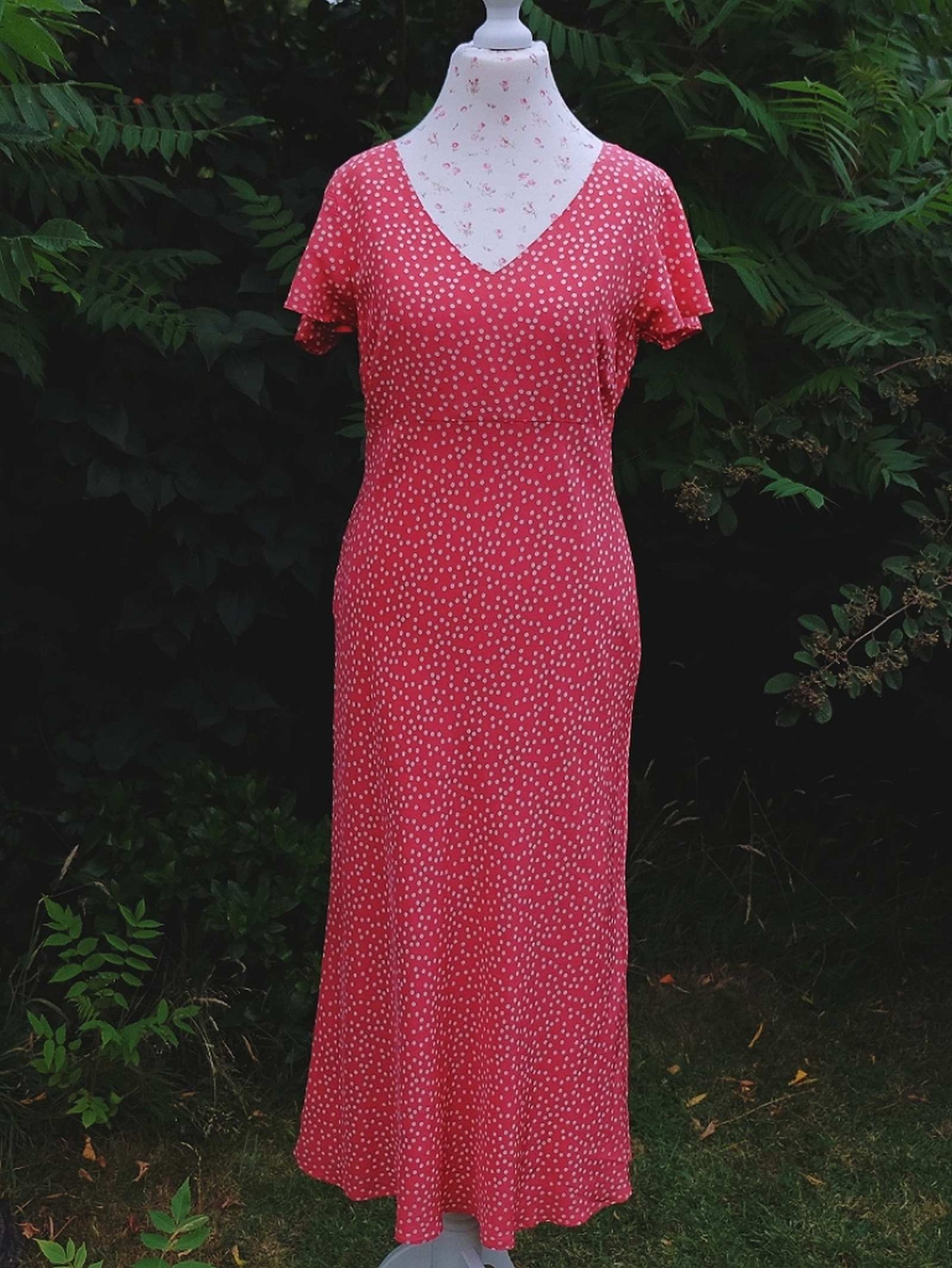 Vintage Laura Ashley Pink Silk Dress Polka Dots Size 12
