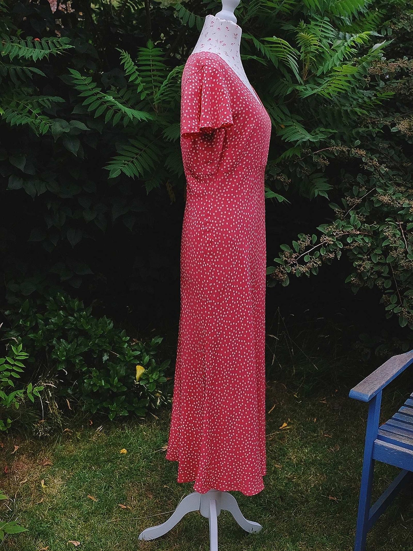 Vintage Laura Ashley Pink Silk Dress Polka Dots Size 12