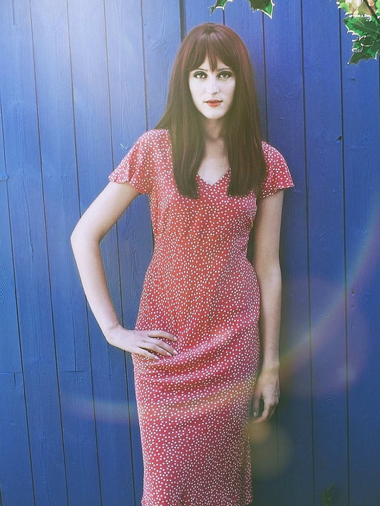 Vintage Laura Ashley Pink Silk Dress Polka Dots Size 12