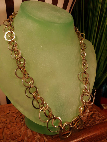 Vintage 90s Liz Claiborne Chain Necklace 16"/ 18"Gold Tone Circular Choker